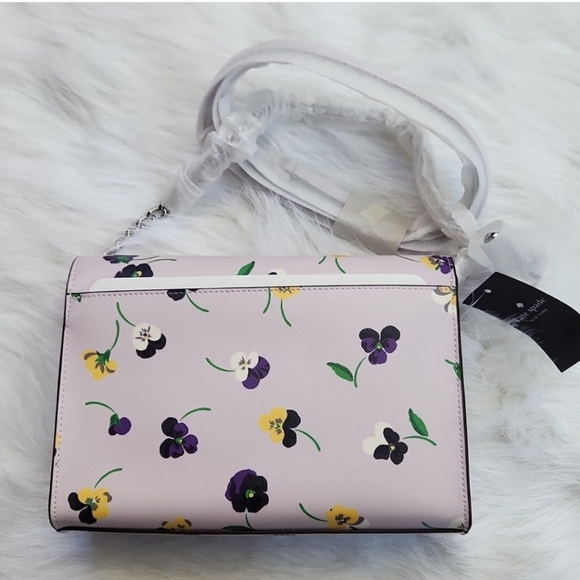 NWT Kate Spade Large Convertible Chain Crossbody Pink Pansy with Print - Picture 8 of 8